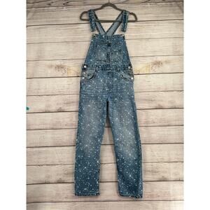 We the Free People Splatter Print Denim Overalls Womens Small Blue Medium Wash
